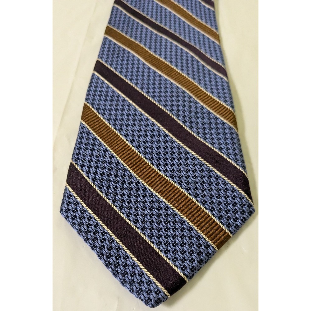 Jos. A. Bank Signature Collection Blue/Brown Repp Striped Silk Tie Italy 58x3.75